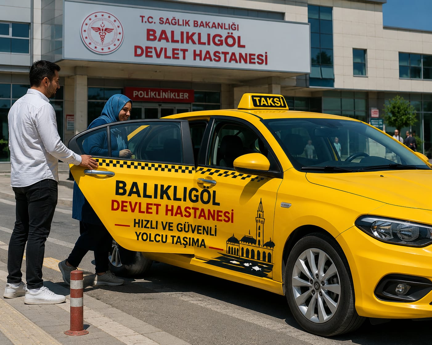 Balıklıgöl Devlet Hastanesi önünde yolcusunu taksiye alan şoför